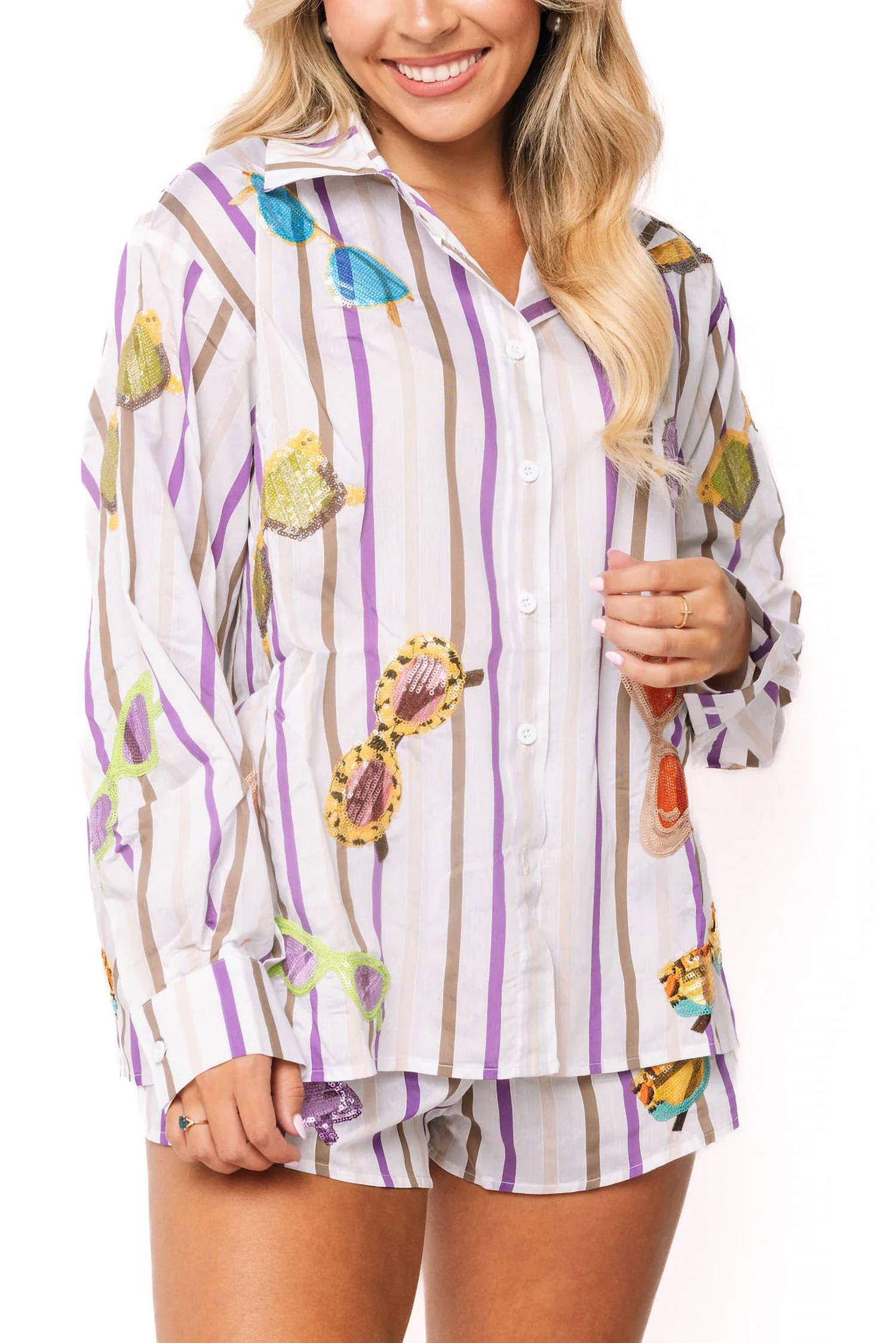 Queen Of Sparkles - Sunglasses Cotton Button Up Top