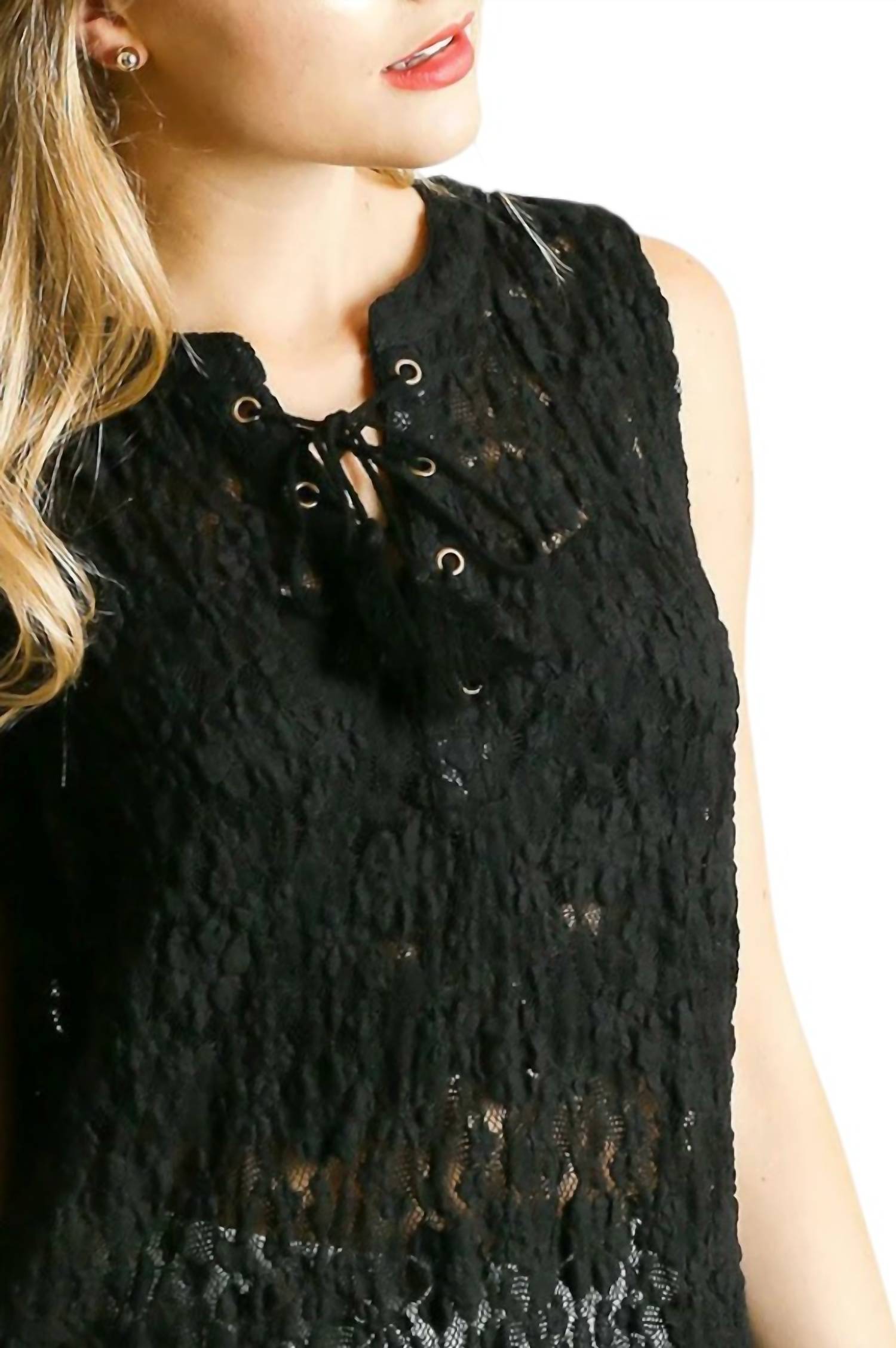 Umgee - Lace Up Sleeveless Lace Tunic