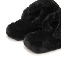 HUNTER Women's Faux Fur Flatform Crossover Slides in black - women's shoe - view 5