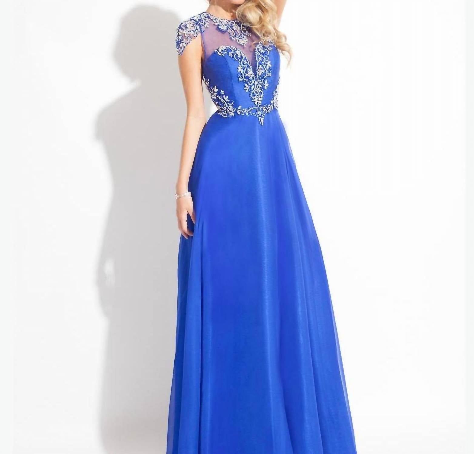 Rachel Allan - High Mesh Neck Beaded Chiffon Gown