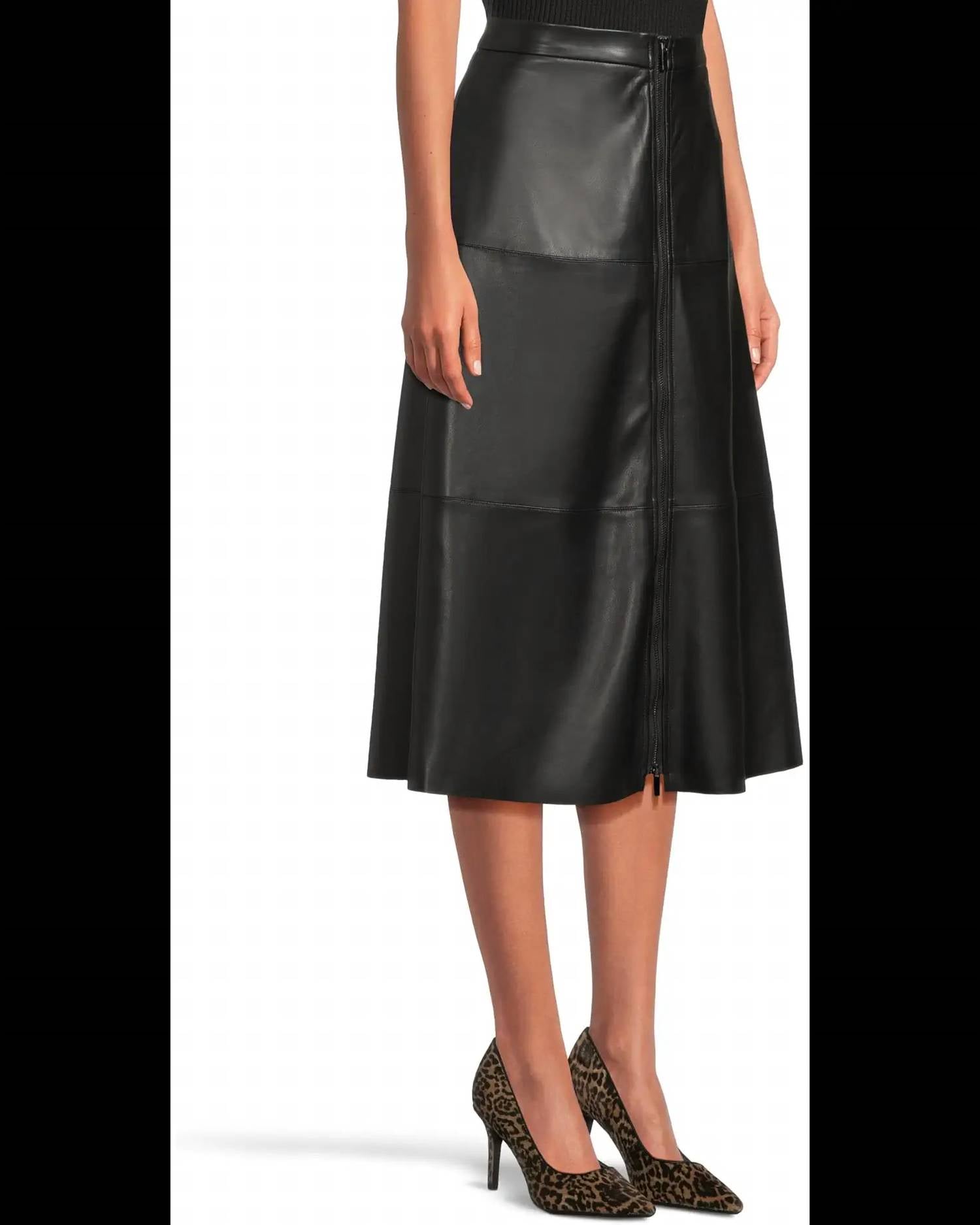 Elliott Lauren Zippered Vegan Leather Skirt in black - women's skirt - detail view