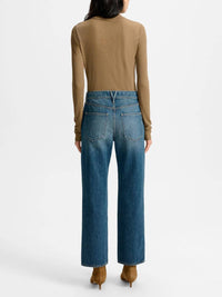 Veronica Beard Leah Mid Rise Straight Jeans in equinox blue - women's jeans - detail view