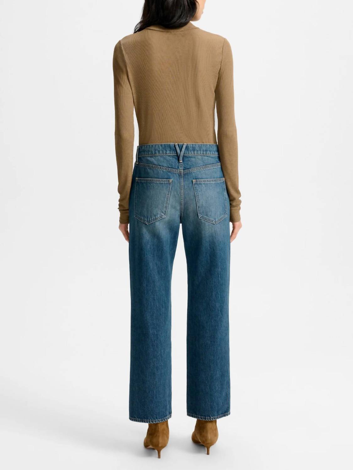 Veronica Beard Leah Mid Rise Straight Jeans in equinox blue - women's jeans - detail view