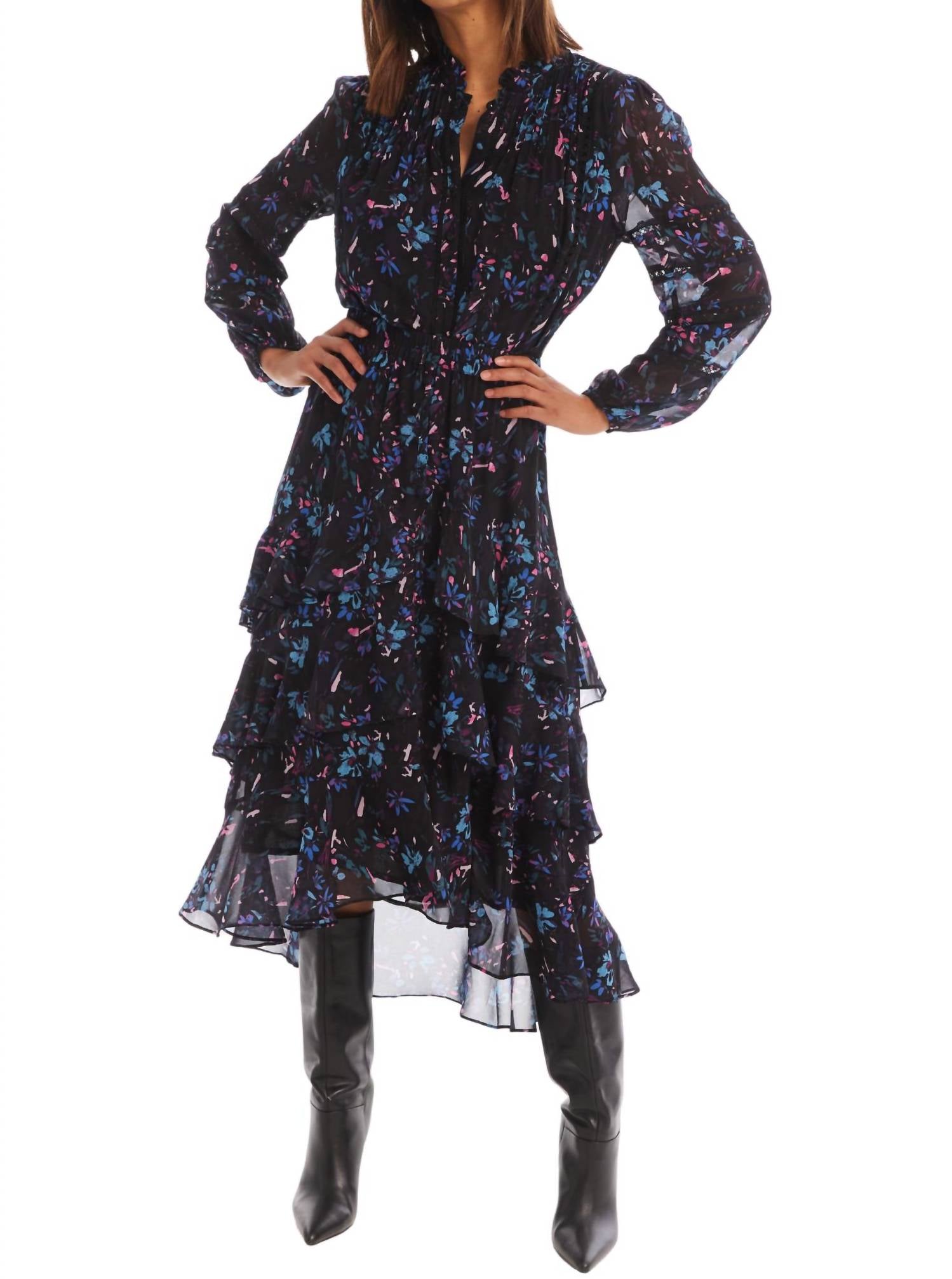 ALLISON NEW YORK Erica Long Sleeve Blouse in black floral - women's blouse