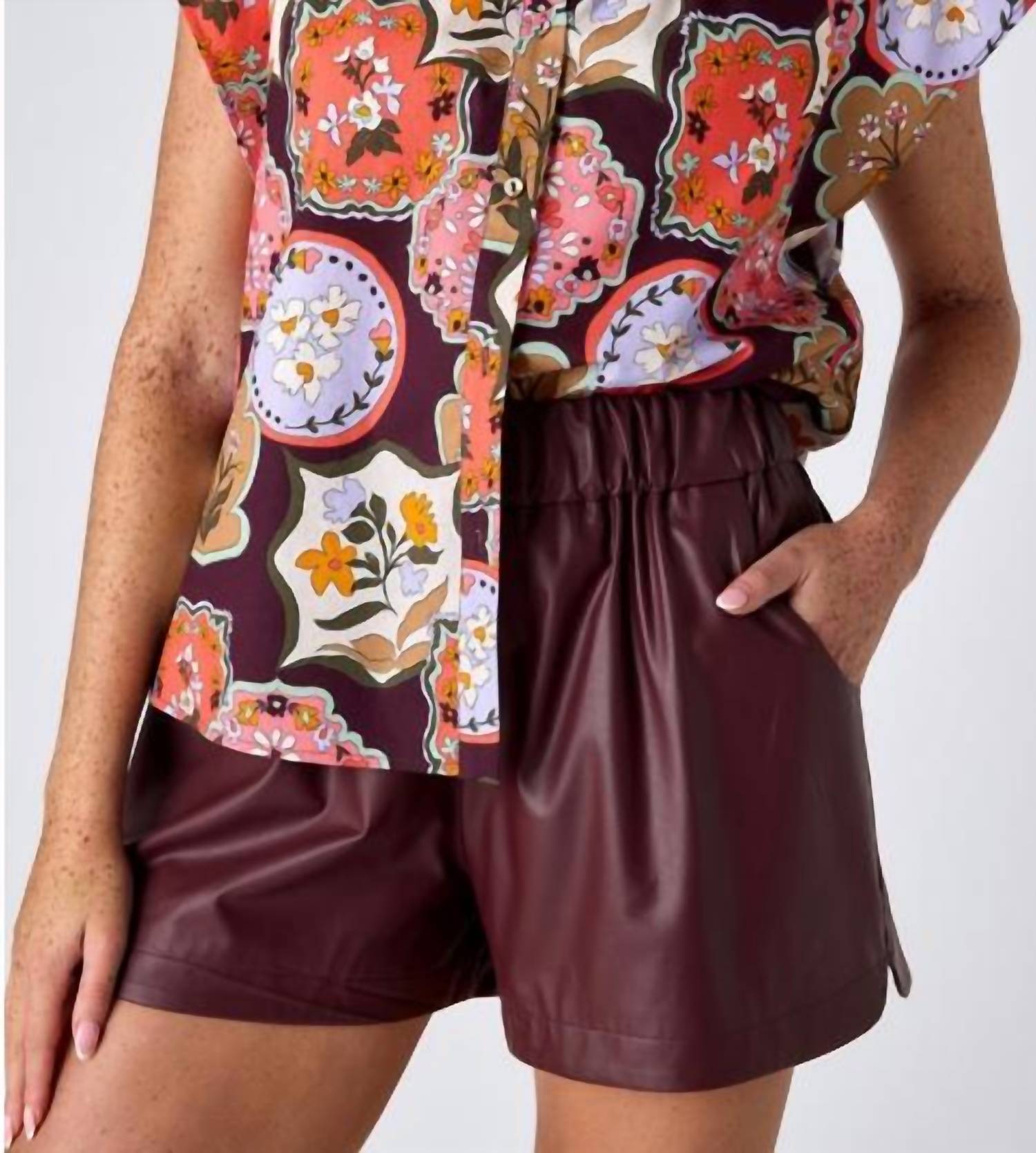 Crosby by Mollie Burch Vegan Leather Cailan Shorts in fig - women's shorts - detail view