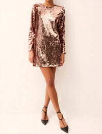 Marie Oliver Scarlett Long Sleeve Sequin Mini Dress in rose gold - women's dress
