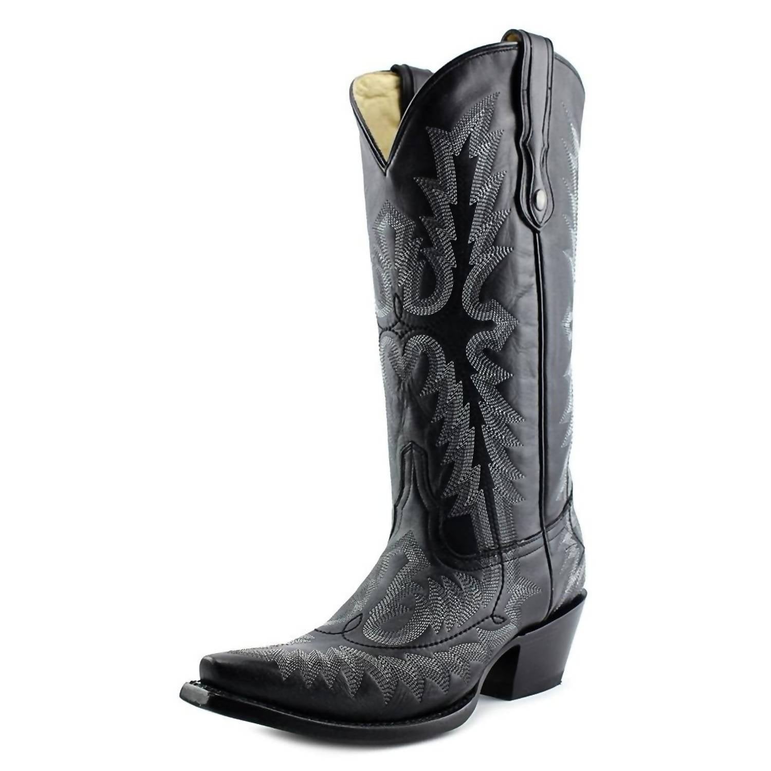 Corral Women's Picasso Full Stitch Snip Toe Cowgirl Boots in black and silver smoke - women's shoe