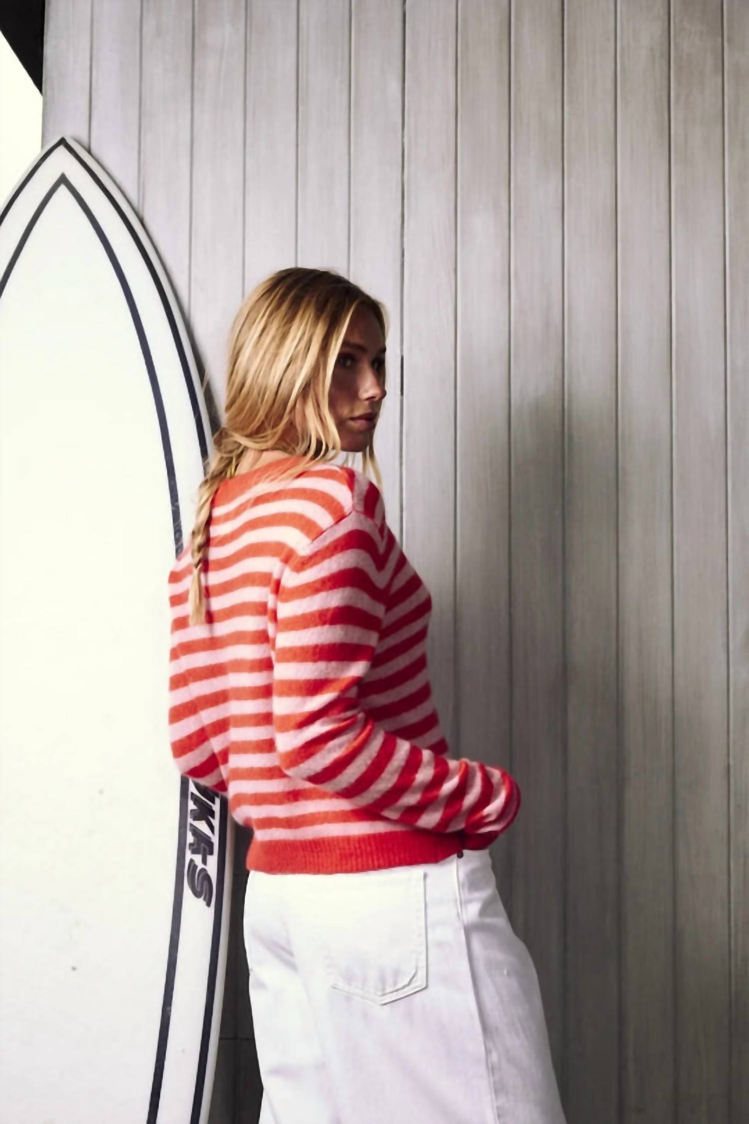 Colorush Malou Crewneck Cardigan in candy stripe - women's cardigan - detail view