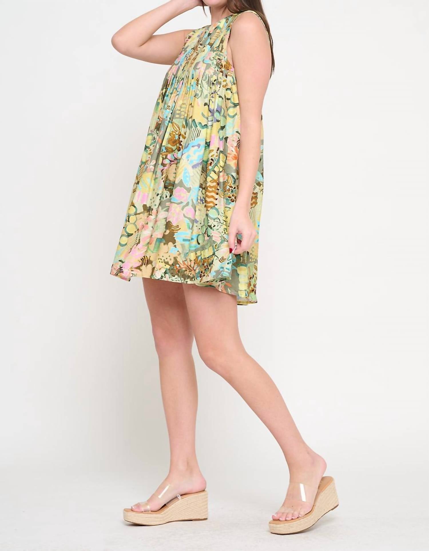 Meet Me in Santorini Meadow Pleat Dress in santorini meadow pleat dress in whispering - women's dress - detail view