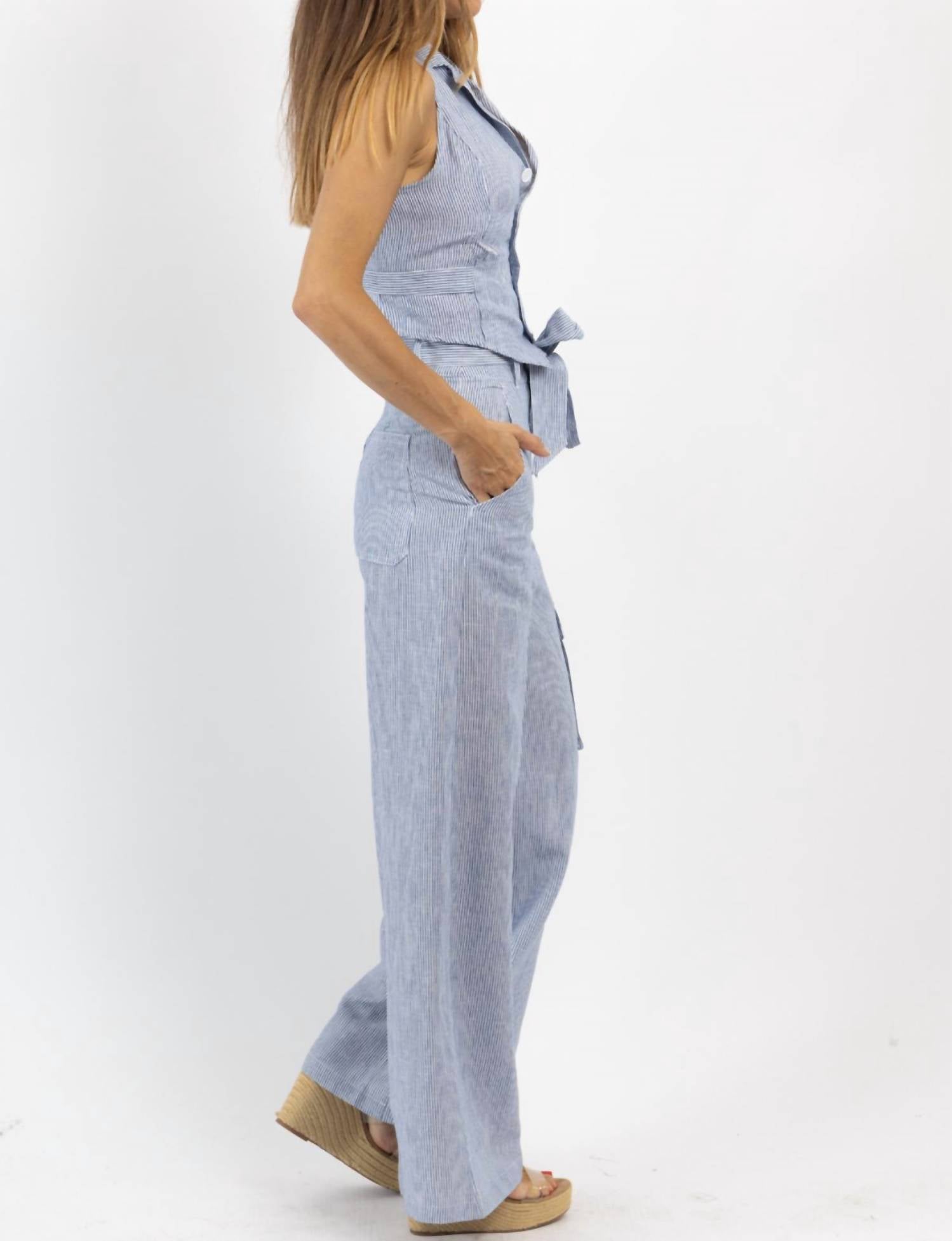 Olivaceous - Tate Striped Linen Pant