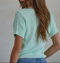 By Together - Knit Sweater Cotton Buttondown Short Sleeve Cardigan