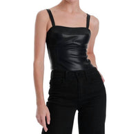 Karina Grimaldi Natalie Vegan Leather Bodysuits in black - women's shirt