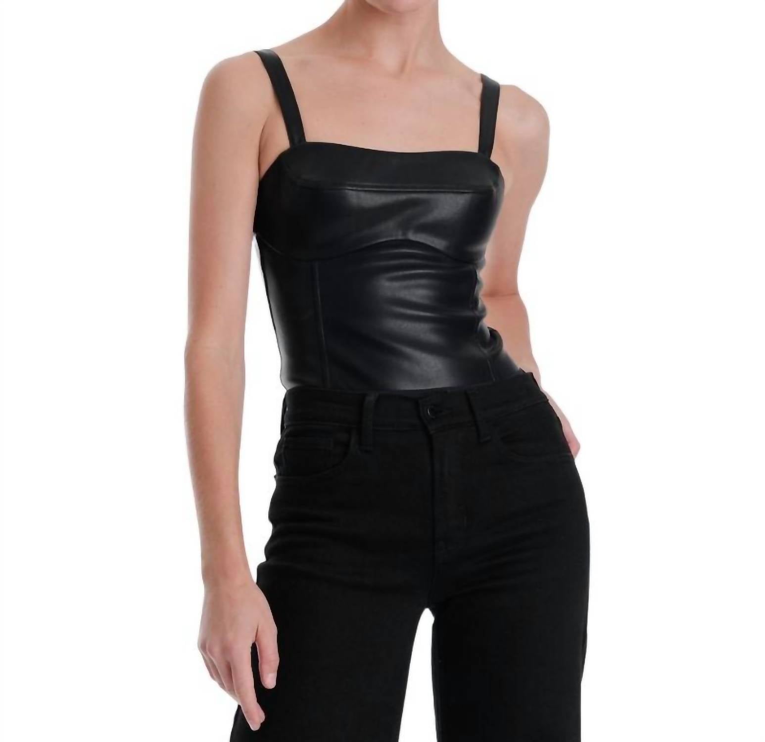 Karina Grimaldi Natalie Vegan Leather Bodysuits in black - women's shirt