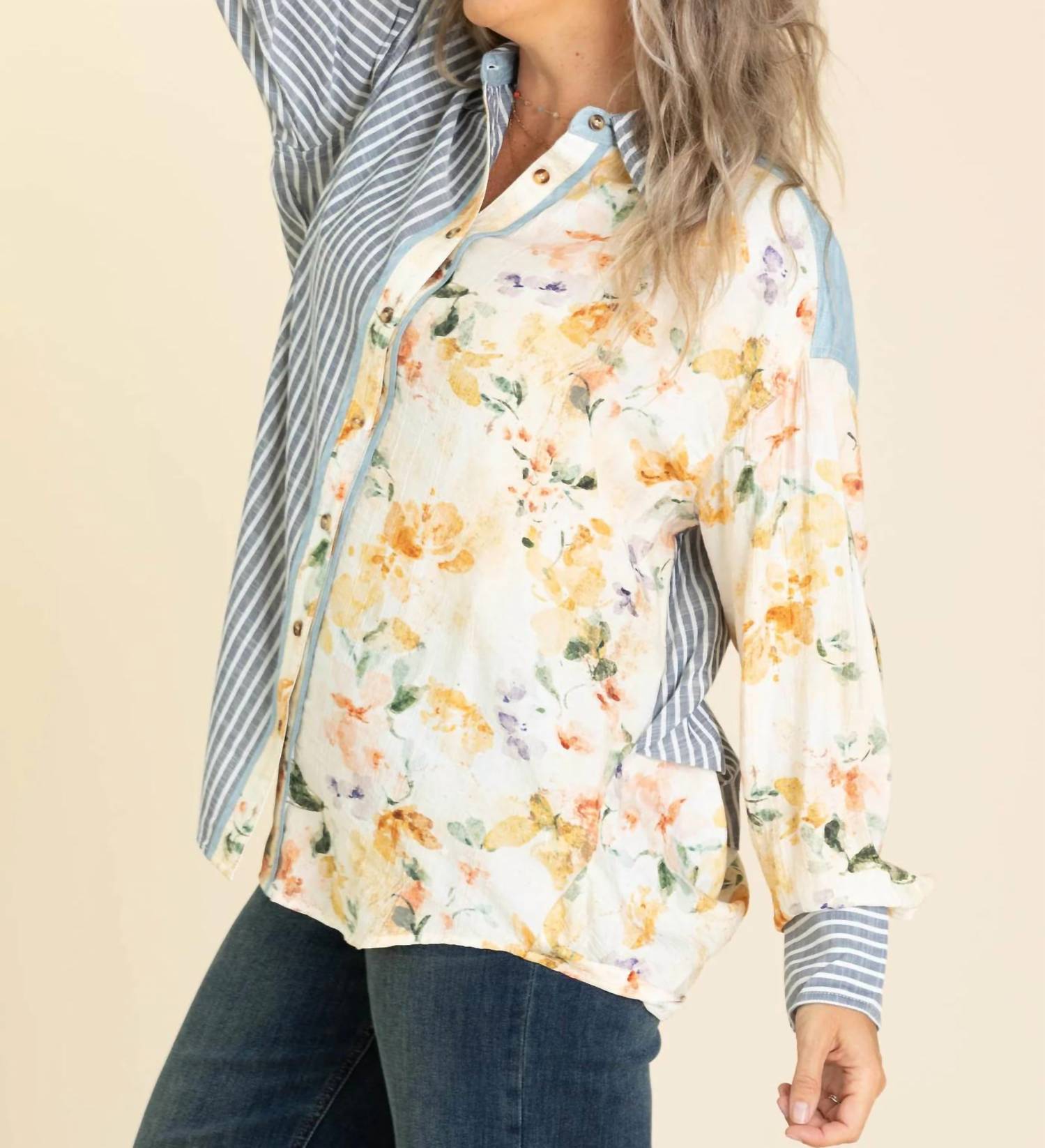 Sew In Love - About Ya Cotton Blend Long Sleeve Button Up Top