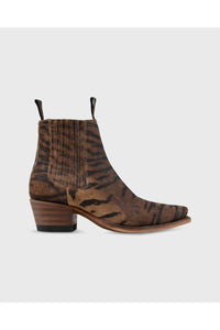 Ann Mashburn Women's Short Cowboy Boot in brown tiger leather - women's shoe