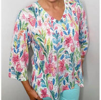 Ethyl - V-neck Button-down Top