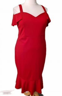 Emerald Sundae - Cold Shoulder Ruffle Bottom Cocktail Party Midi Dress
