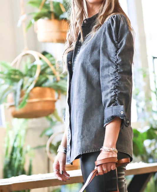 Mazik - Denim Shirring Sleeve Top