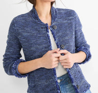Nic + Zoe Fringe Knit Bomber Jacket in blue mix - women's jacket