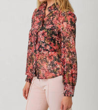 Mystree - Ruffle Neck Button Down Blouse