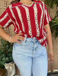 Listicle - Crochet Striped Pointelle Top
