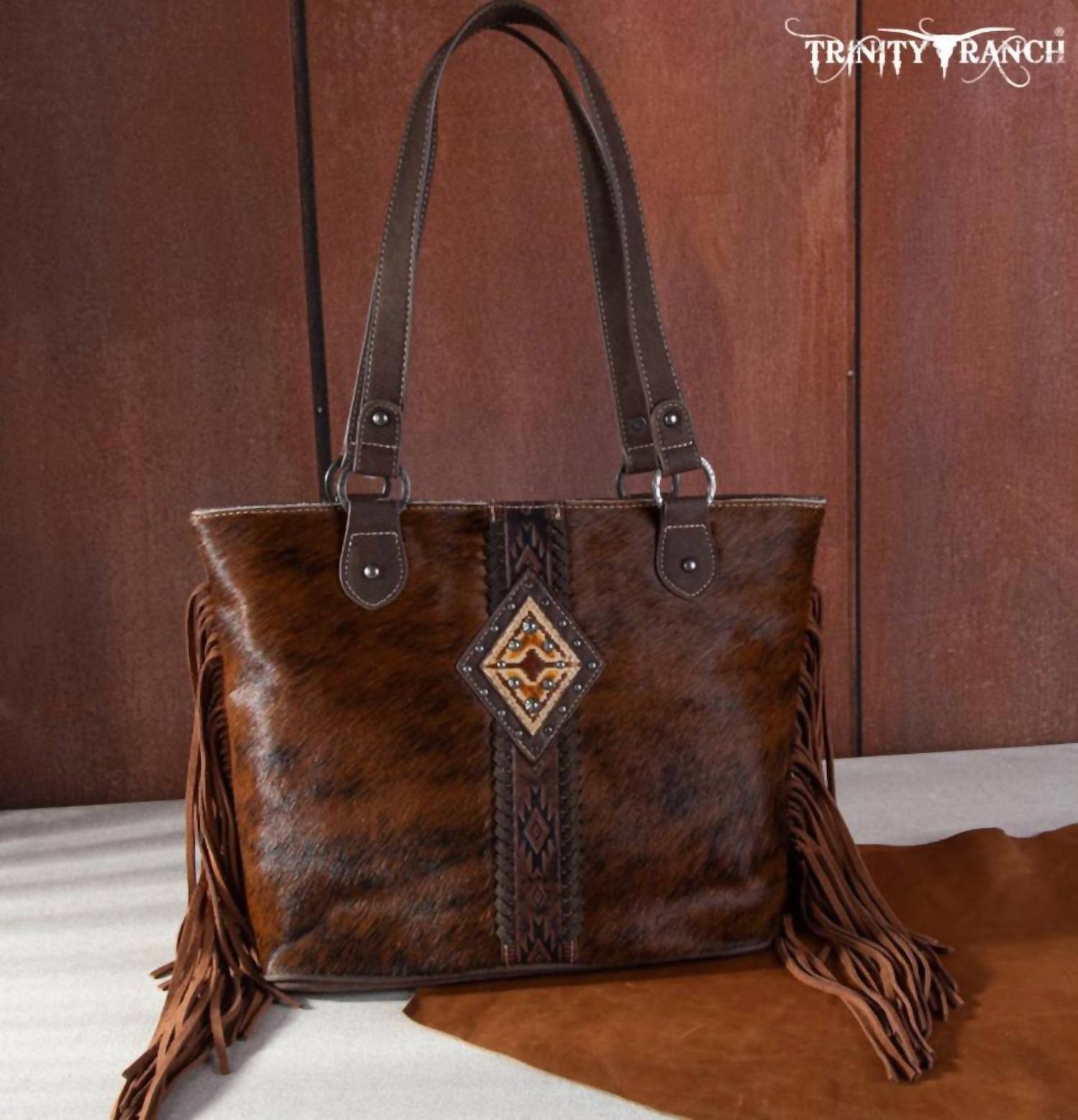 Trinity Ranch Women's Hair On Cow Bag in coffee natural - women's bag