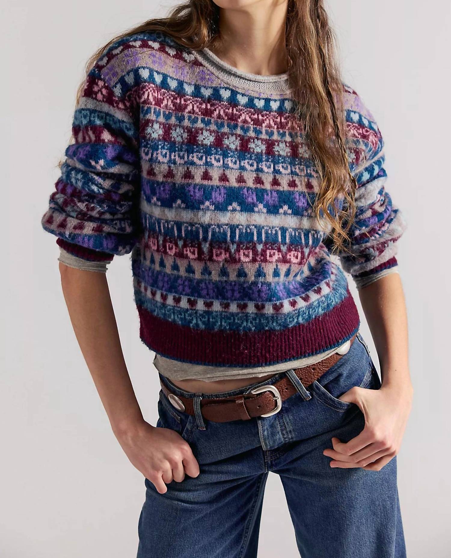Free People Favorite Things Sweater in frosted wine combo 1 - women's sweater