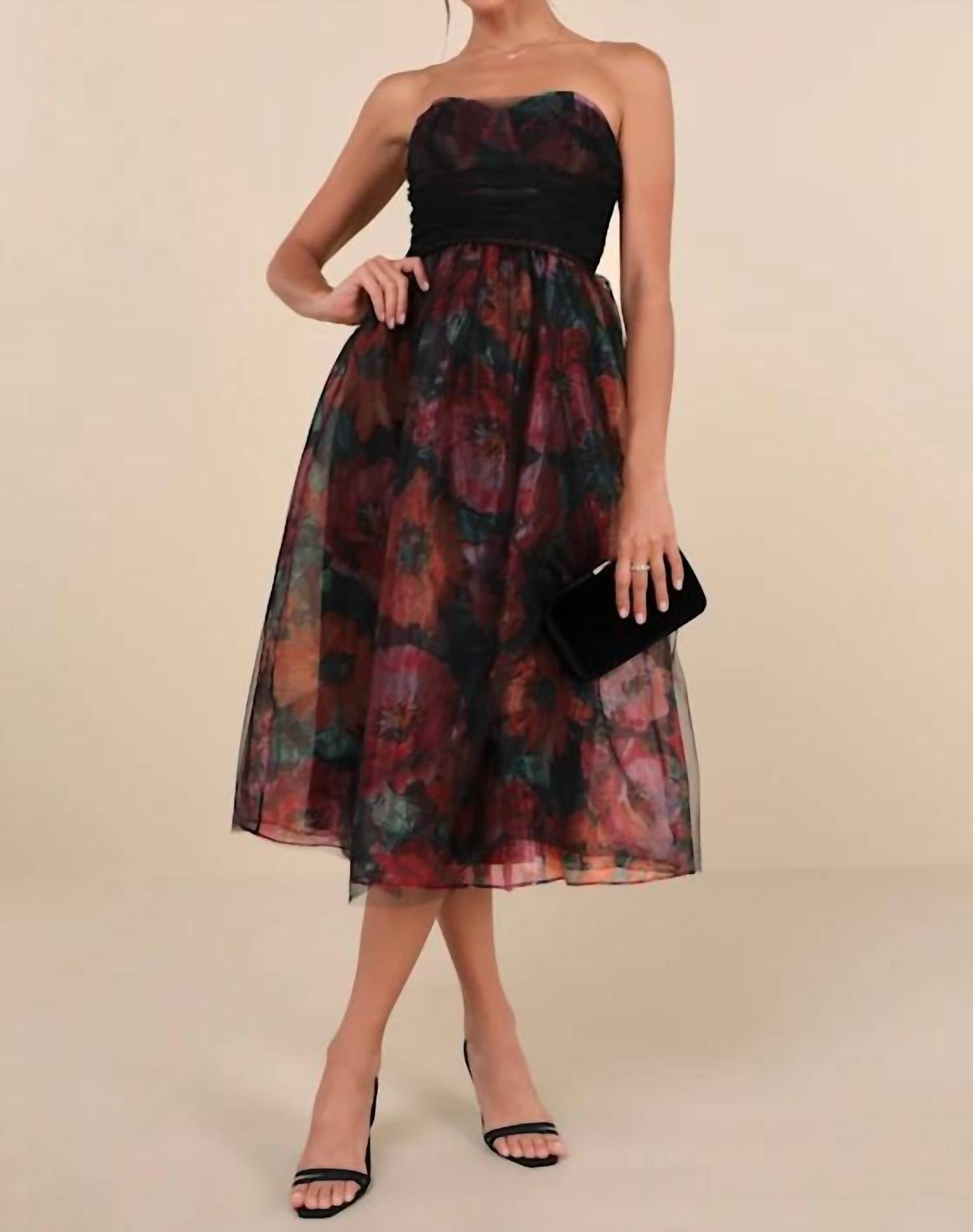 Lulus - Women's Splendidly Yours Organza Mesh Strapless Midi Dress