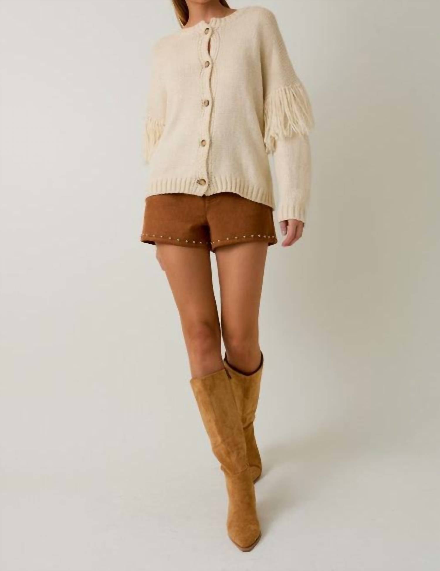 Sunday Edition - Round Neck Long Sleeve Fringe Cardigan