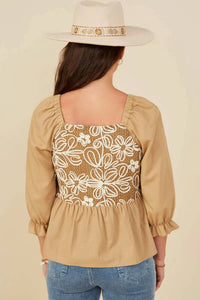 Hayden La - Floral Embroidered Mixed Media Peplum Top