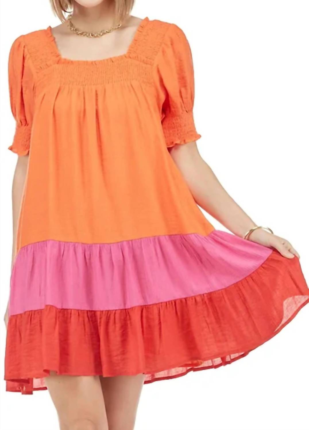Joy Joy - Smocked Colorblock Tiered Dress