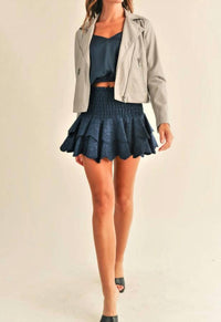 RESET by Jane Juno Leather Jacket in silver - women's jacket