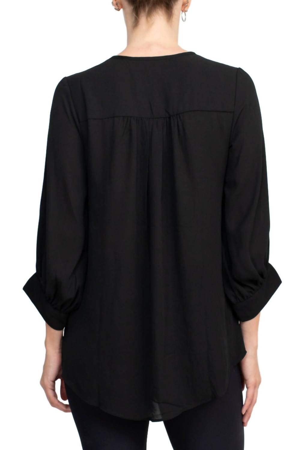 Joan Vass - Tie Neck Front Panel Double Layer Crepe Top