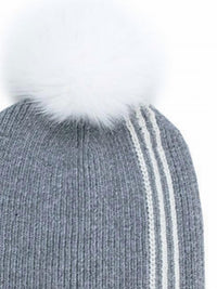 Mitchie'S Matchings - Women's Winter Beanie With Racer Stripe & Fox Fur Pom Pom