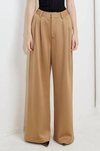 FLYING TOMATO Solid Woven Pant in camel - women's pants
