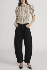 FRAME Snake Gillian Short Sleeve Top in camel multi 1 - women's blouse