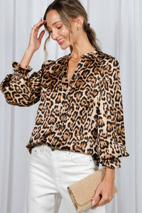 Vine & Love - Henley Leopard Print Blouse