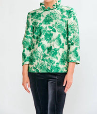 SARA CAMPBELL Finch A-line Blouse in green roses - women's blouse