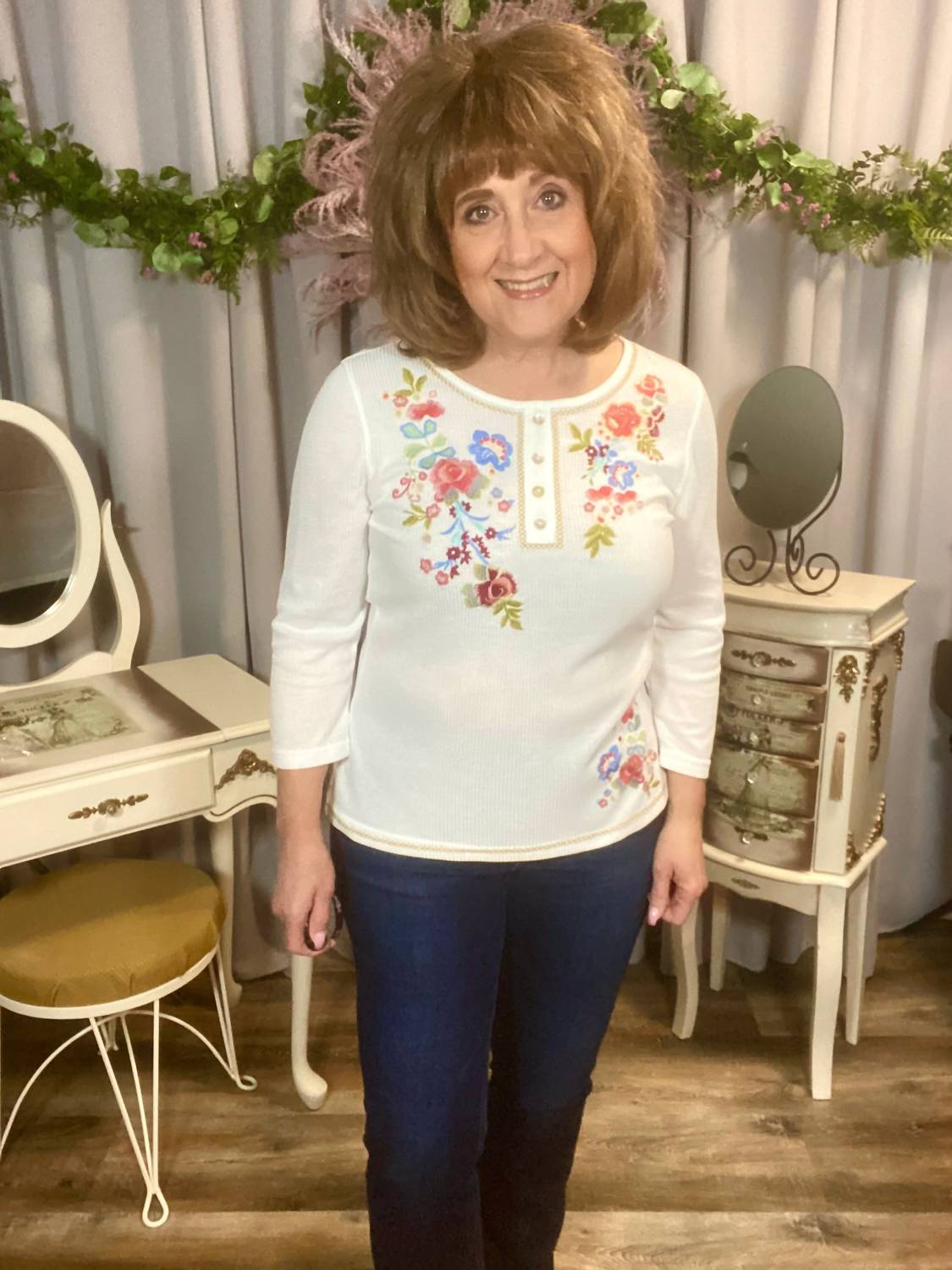 Paparazzi - 3/4 Sleeve Thermal Henley Blouse