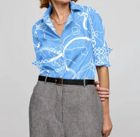 Hinson Wu Diane Long Sleeve Top in cerulean white - women's long sleeve top