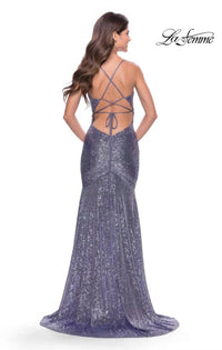 La Femme Sequin Lace Up Gown in lavender - women's dress - alternate view