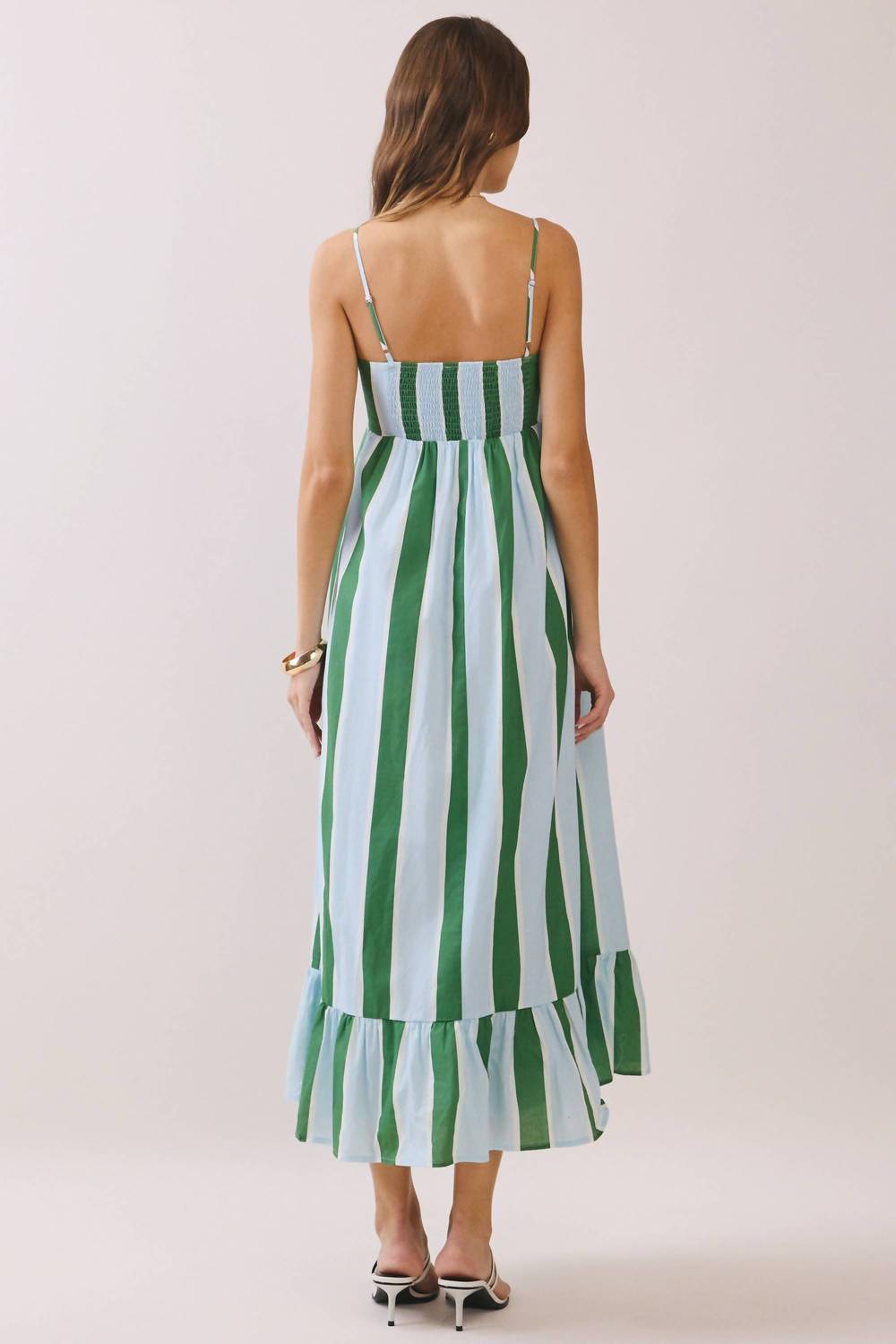 TCEC Stripe Smocked Maxi Dress With Pockets in green - women's dress - alternate view