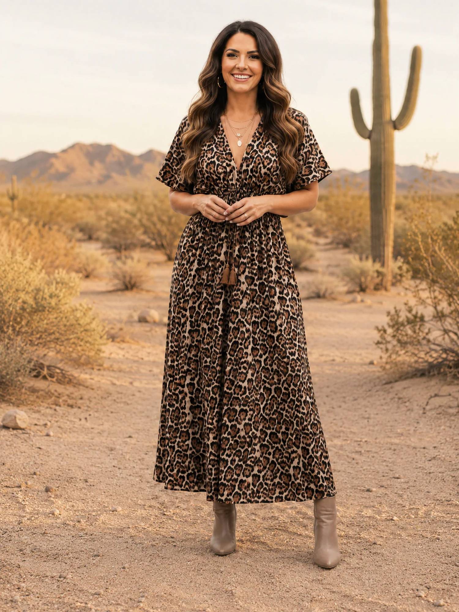 Vine & Love - V-neck Dolman Design Maxi Dress