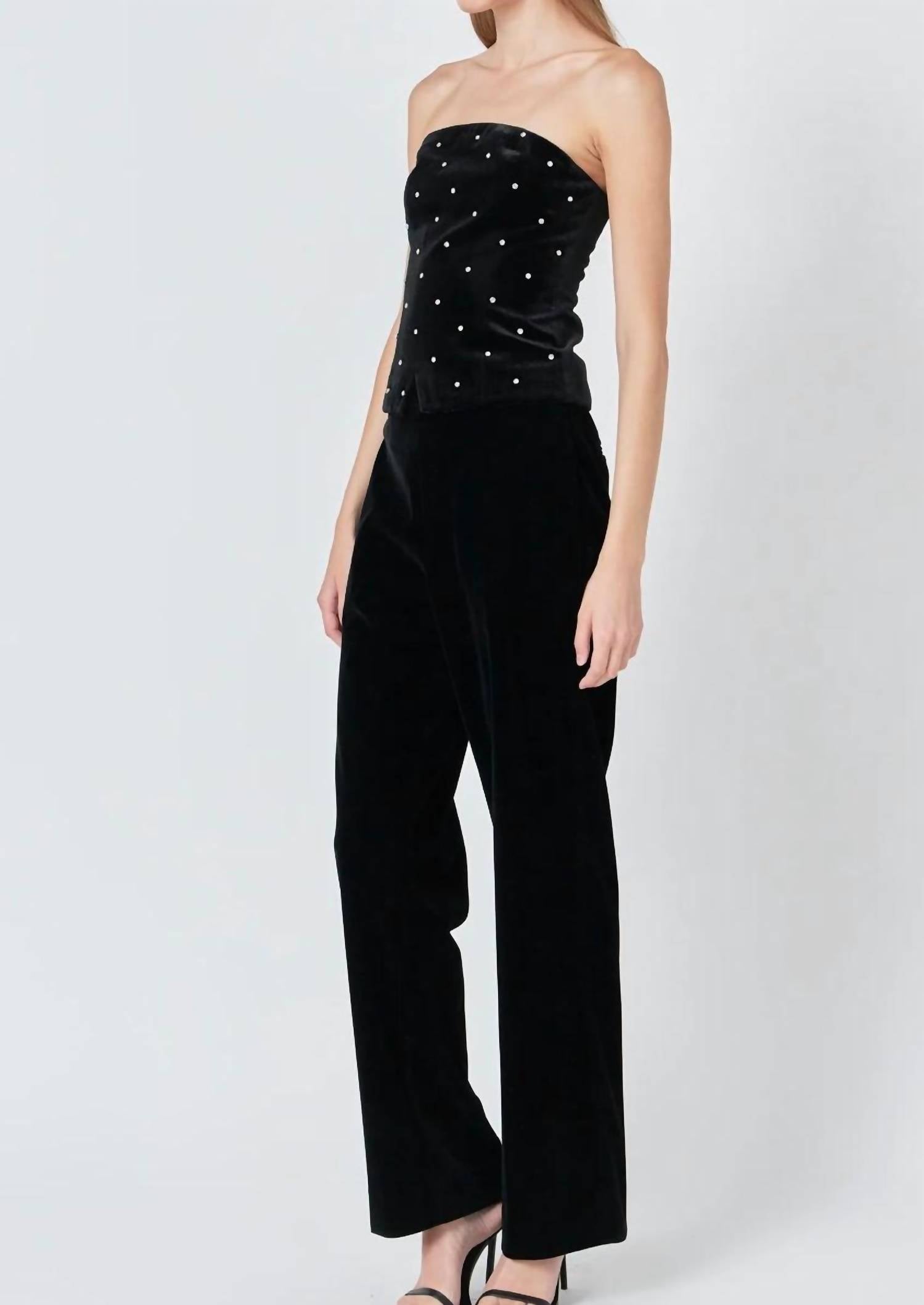 endless rose Velvet Rhinestone Bustier Top in black 1 - women's shirt - view 4