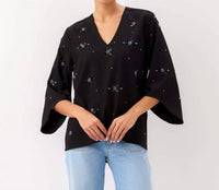 Karen Kane - Bracelet Sleeve Embellished Asymmetric Top - Petite