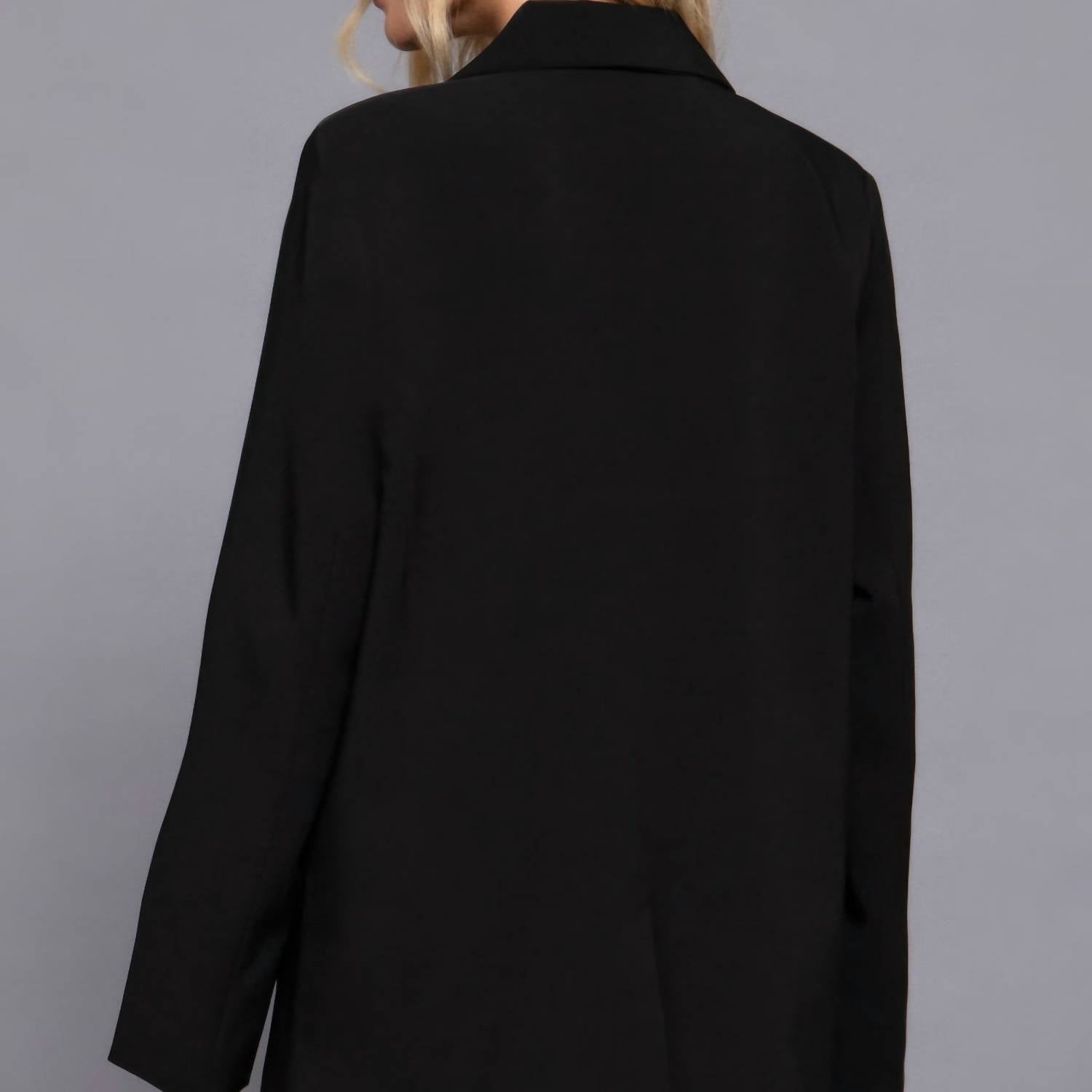 Another Love Baylor Notched Collar Long Sleeve Blazer in black - women's jacket - detail view