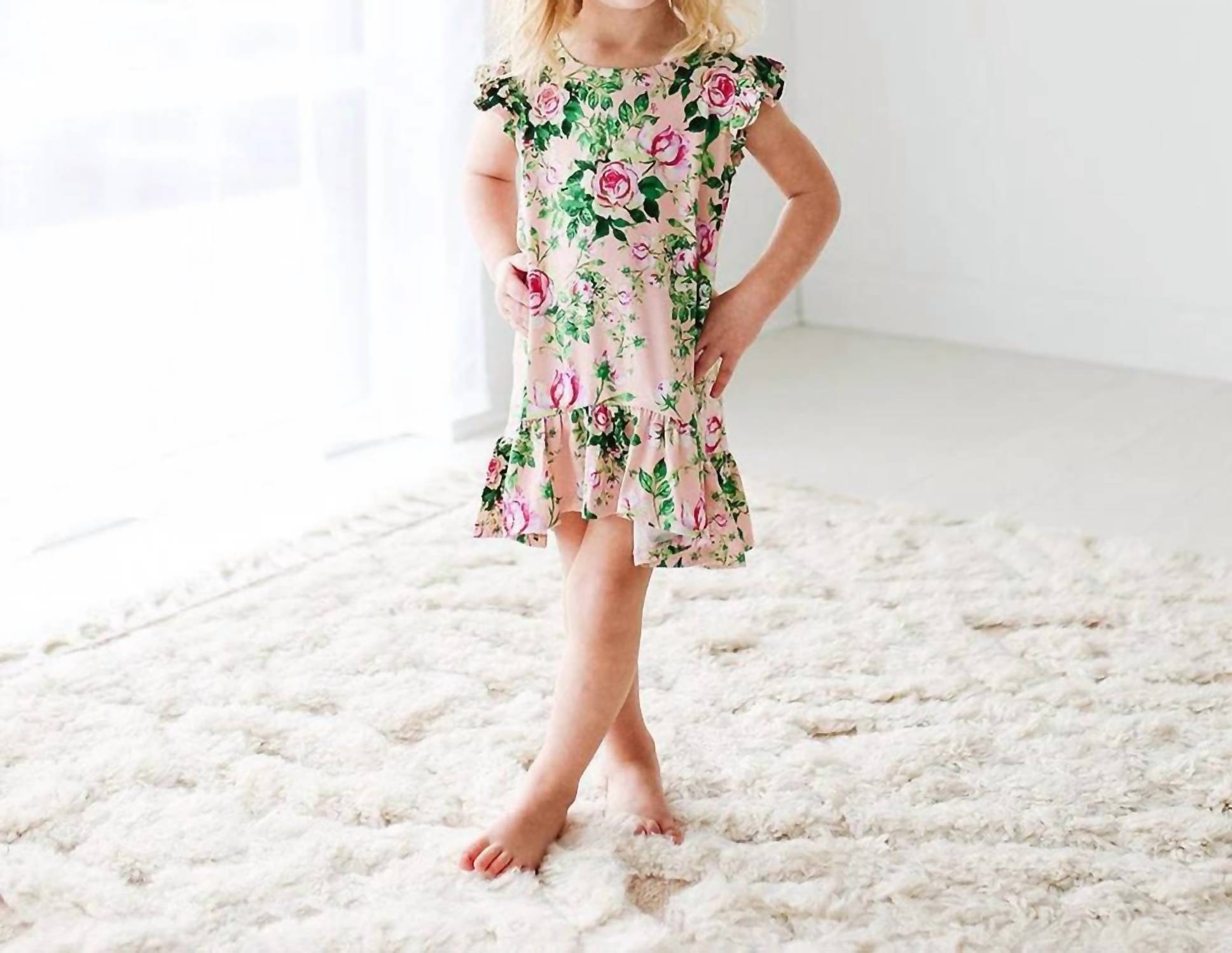 Posh Peanut - Ruffled Cap Sleeve Hi Low Dress