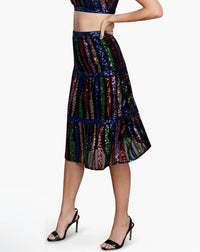 DRESS THE POPULATION Diaz Sequin Crop Tank & Skirt in blue - women's sleepwear - detail view