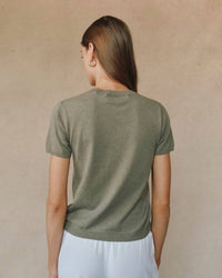 Bella Dahl Short Sleeve Crew Neck Top in fernwood - women's t-shirt - detail view