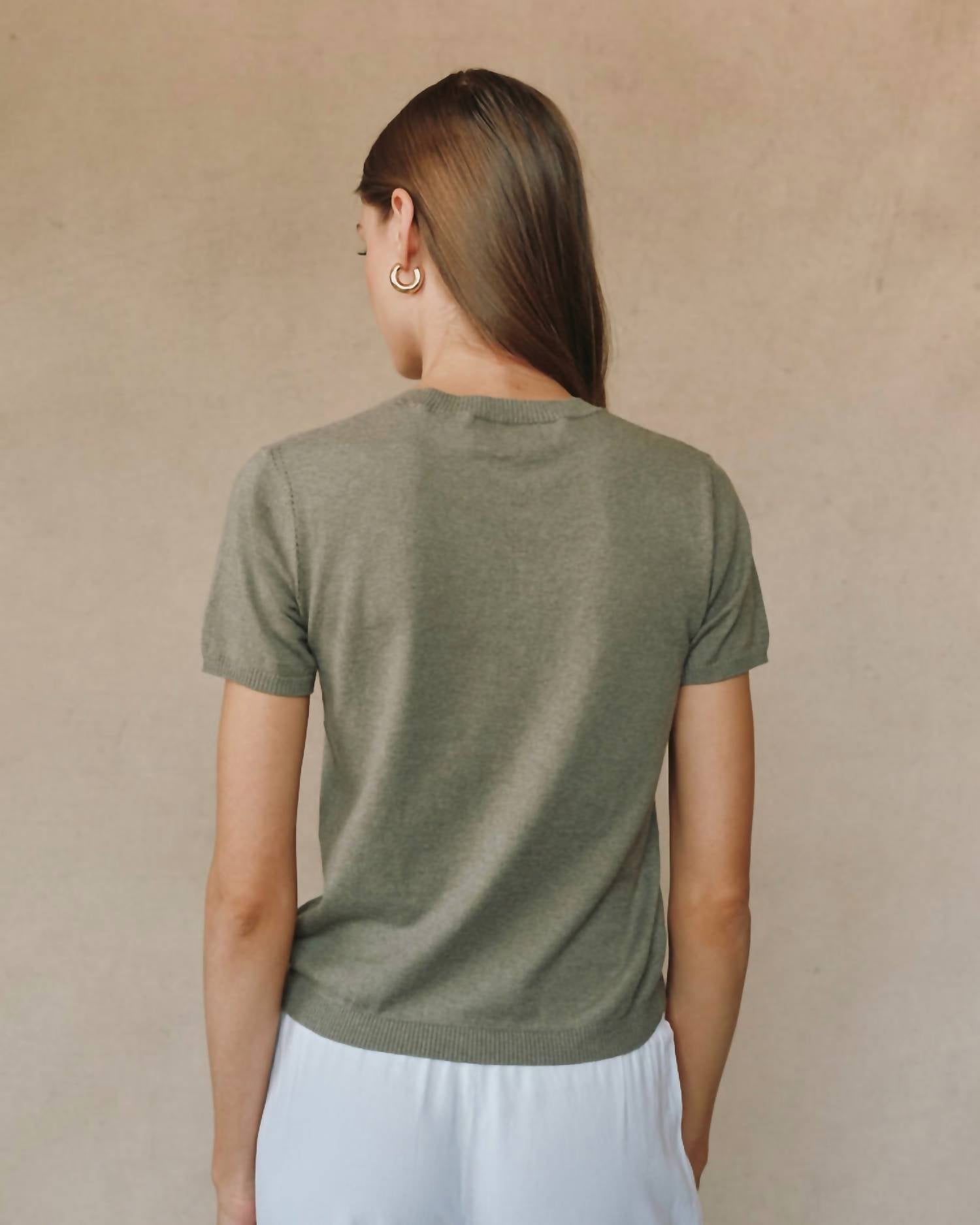 Bella Dahl Short Sleeve Crew Neck Top in fernwood - women's t-shirt - detail view